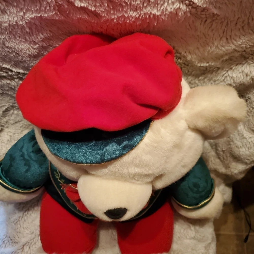 Snowflake Teddy Bear 2001 White Boy Red Green Velvet Holiday Outfit with Bow Tie